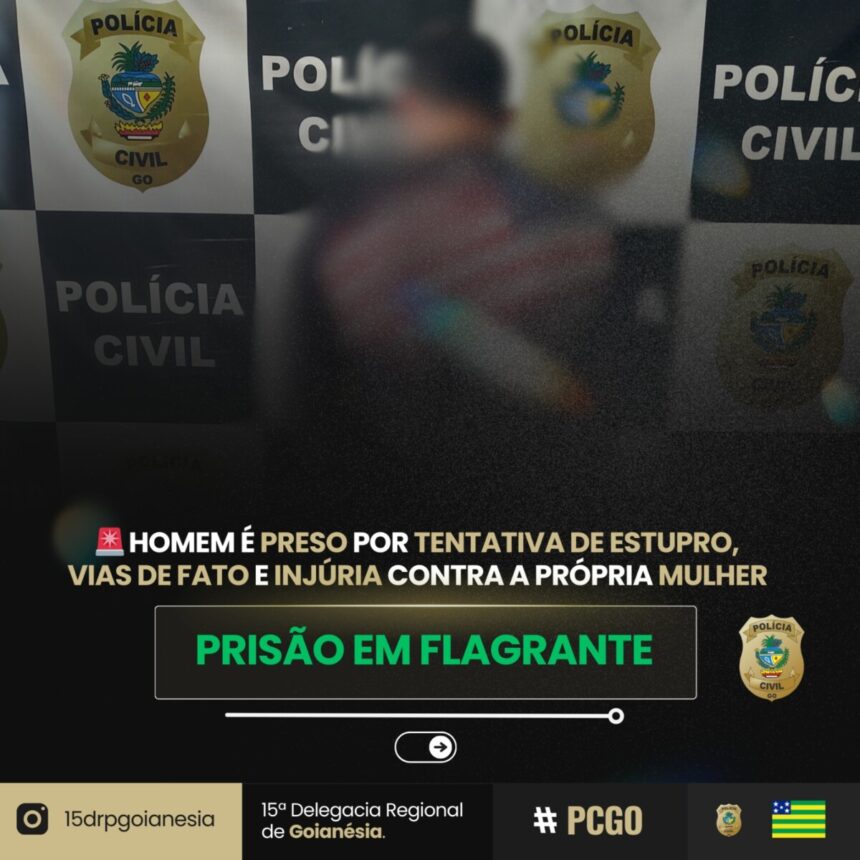 Homem é preso após tentar estuprar sua esposa, em Jaraguá Homem é preso após tentar estuprar sua esposa, em Jaraguá
