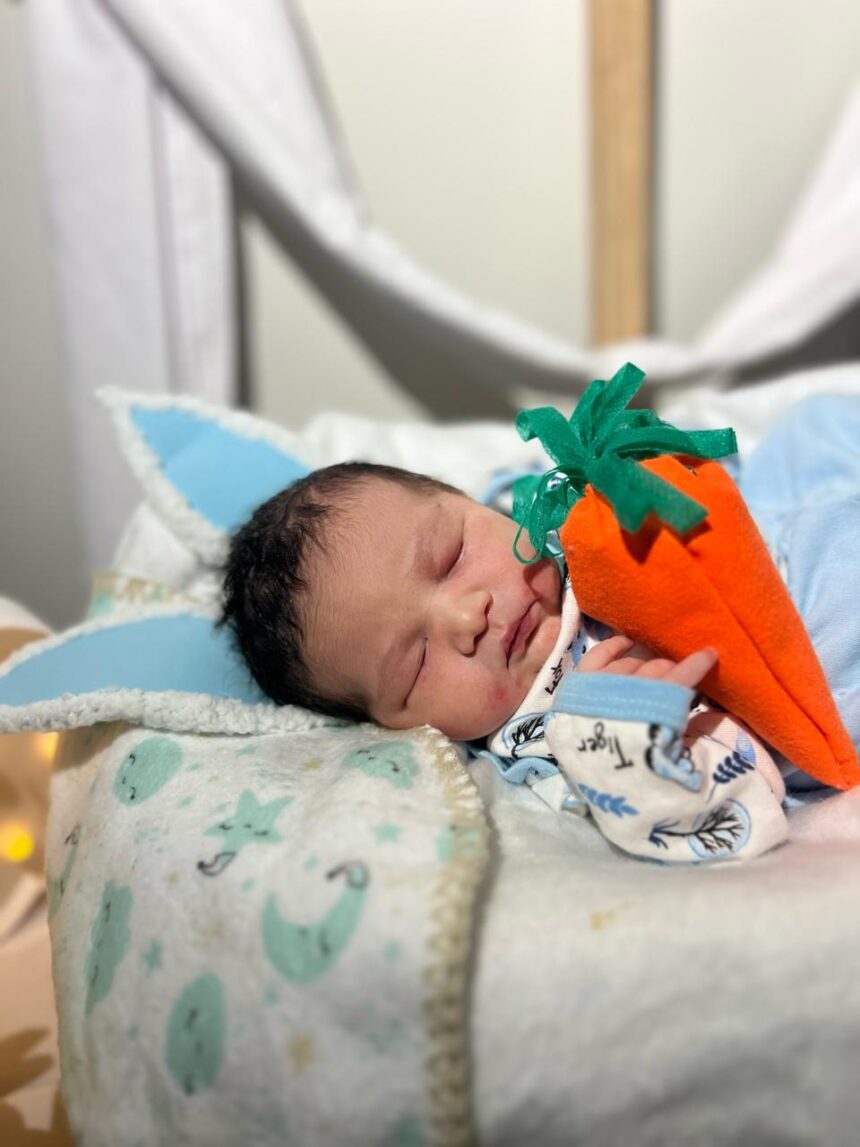 Recém-nascidos posam para ensaio fotográfico de Páscoa no Hospital de Luziânia