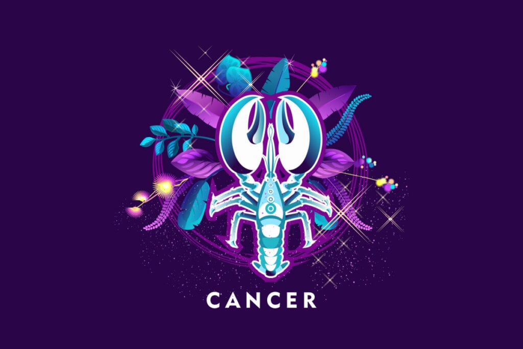 Símbolo do signo de Câncer em um fundo roxo