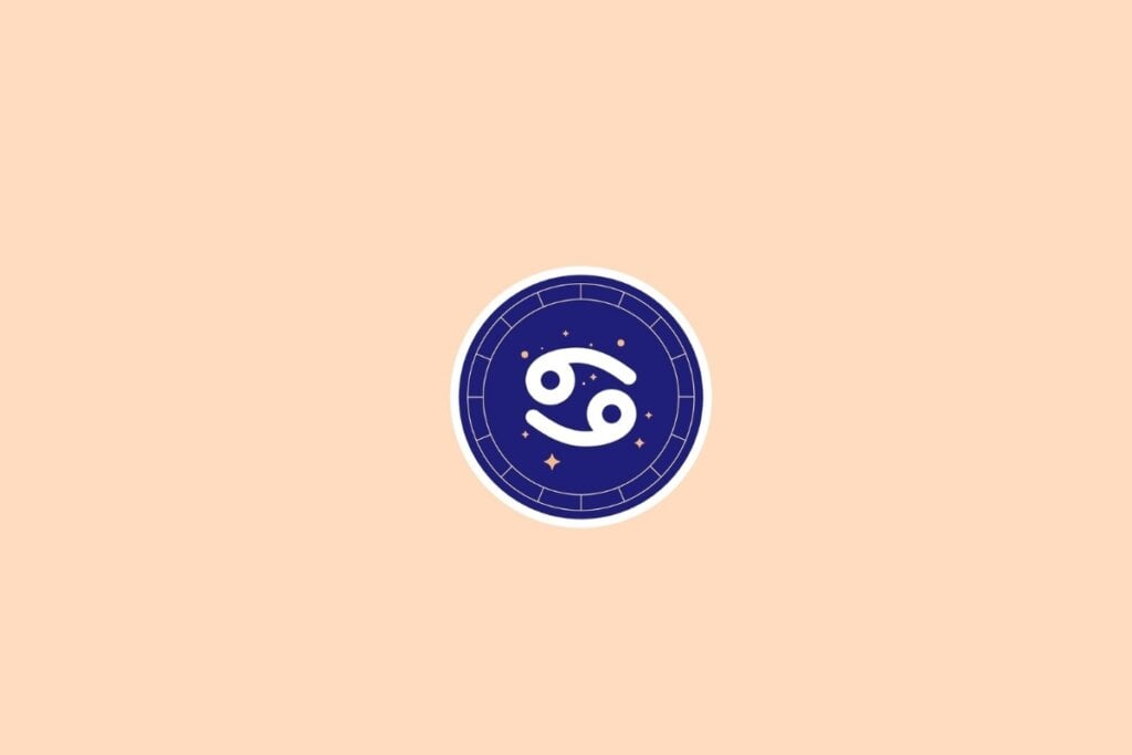 Ilustração do signo de câncer em um círculo azul em cima de um fundo bege