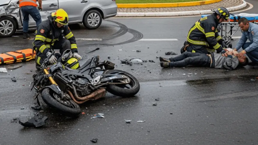 Acidente entre carro e moto deixa um ferido no Bairro Carrilho, em Goianésia Acidente entre carro e moto deixa um ferido no Bairro Carrilho, em Goianésia