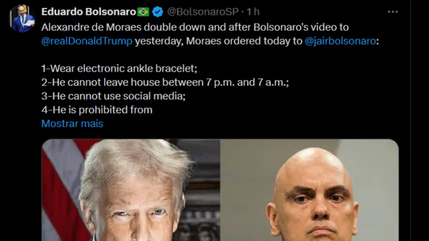 Eduardo Bolsonaro posta em inglês no X que Moraes dobra aposta contra o pai Eduardo Bolsonaro posta em inglês no X que Moraes dobra aposta contra o pai