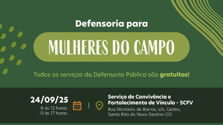DPE-GO leva atendimento jurídico a mulheres do campo em Santa Rita do Novo Destino nesta quarta DPE-GO leva atendimento jurídico a mulheres do campo em Santa Rita do Novo Destino nesta quarta