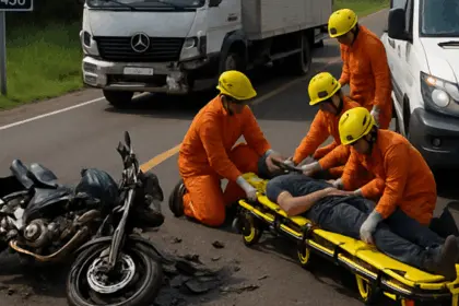 Bombeiros de Goianésia são acionados para socorrer motociclista após acidente com caminhão na GO-438 Bombeiros de Goianésia são acionados para socorrer motociclista após acidente com caminhão na GO-438
