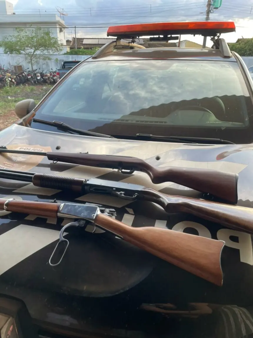 PCGO apreende armas de fogo no cumprimento de buscas em meio a investigação de violência doméstica, em Santa Helena