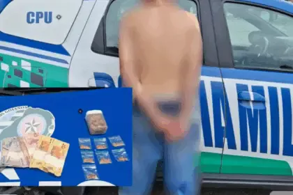 Suspeito de tráfico de drogas é preso duração ação policial no Feirão do Nova Aurora