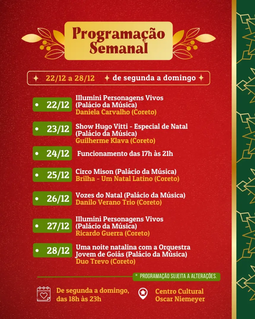 Confira programação artística do Natal do Bem para os próximos dias – Portal Goiás