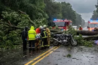 Queda de árvore na Avenida Mato Grosso provoca acidente e deixa adolescente ferido