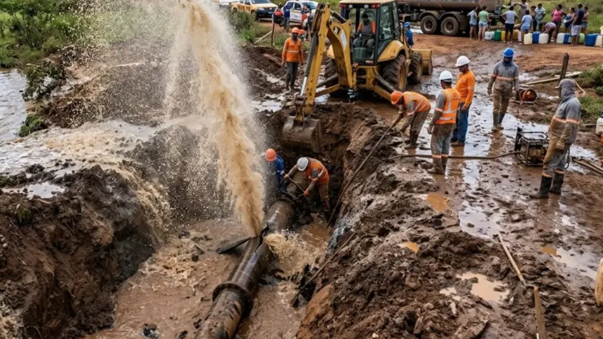 Rompimento de adutora afeta abastecimento de água em Goianésia Rompimento de adutora afeta abastecimento de água em Goianésia