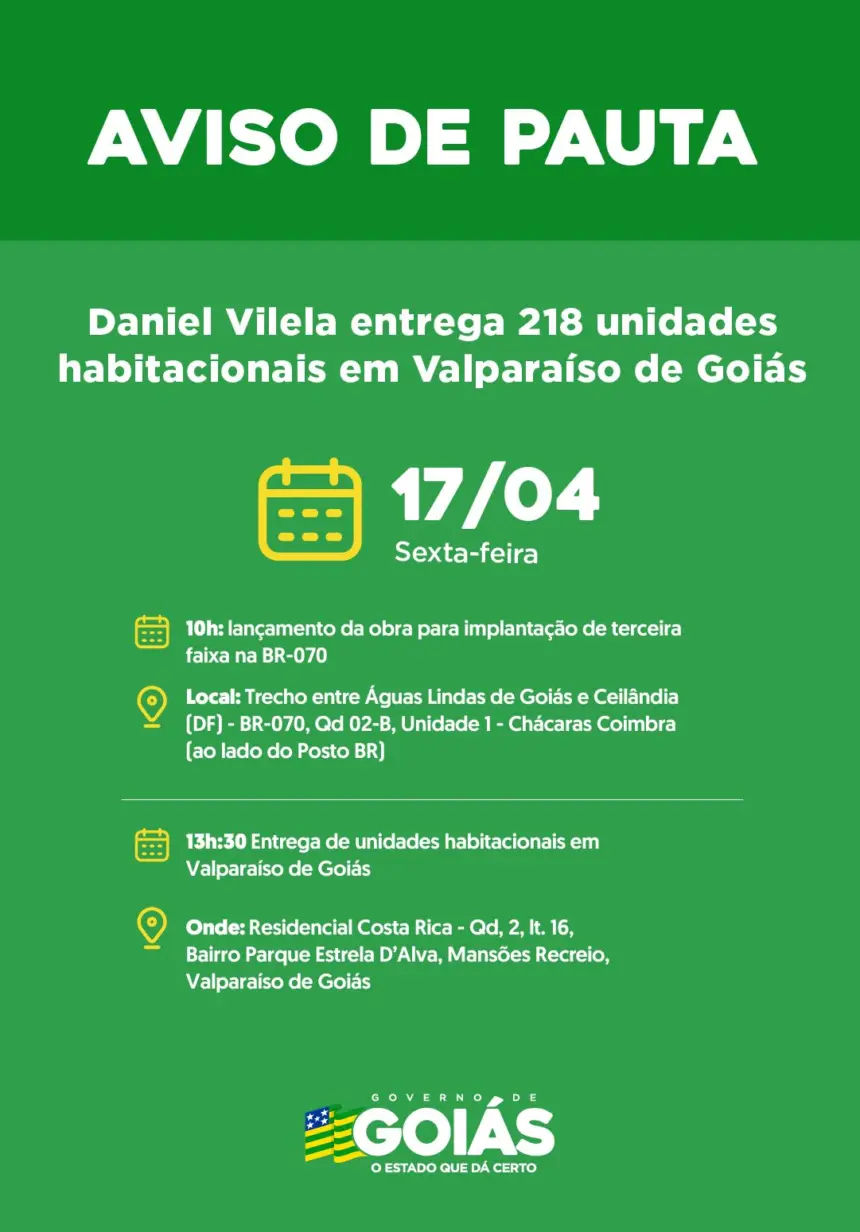 Agenda do governador para sexta-feira