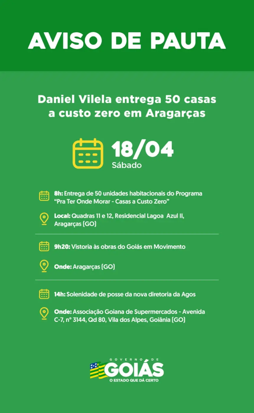 Agenda do governador para sábado