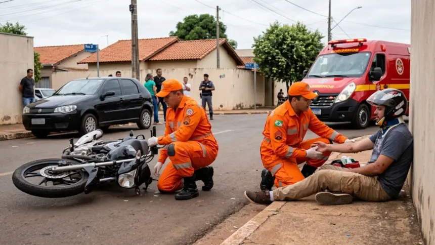 Motociclista fica ferido após acidente no Bairro Carrilho, em Goianésia