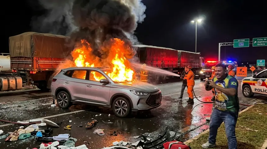 Acidente na GO-020 termina em morte após colisão e incêndio veicular em Goiânia Acidente na GO-020 termina em morte após colisão e incêndio veicular em Goiânia