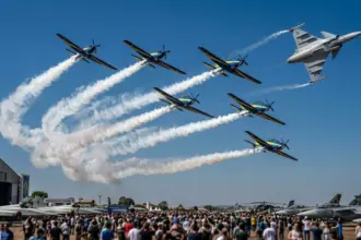Base Aérea de Anápolis recebe público em evento com Esquadrilha da Fumaça e caças Gripen