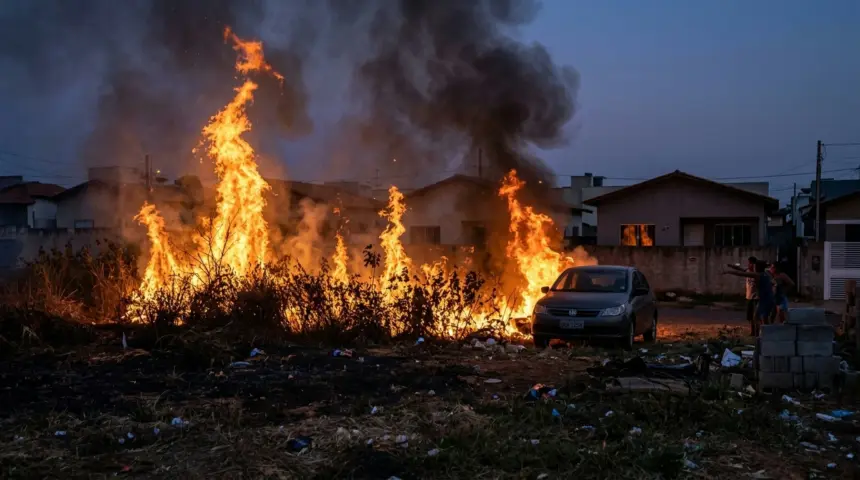 Incêndio em terreno baldio de Anápolis gera pânico entre moradores Incêndio em terreno baldio de Anápolis gera pânico entre moradores