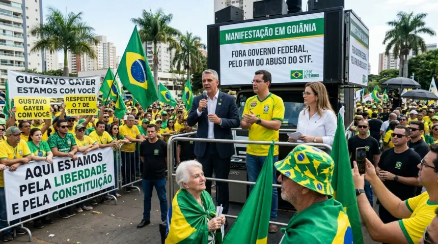 Manifestação em Goiânia reúne lideranças políticas da direita no 7 de setembro