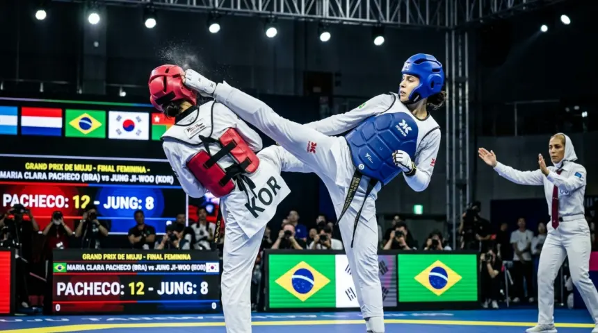 Maria Clara Pacheco consolida domínio mundial no taekwondo com ouro em Muju Maria Clara Pacheco consolida domínio mundial no taekwondo com ouro em Muju