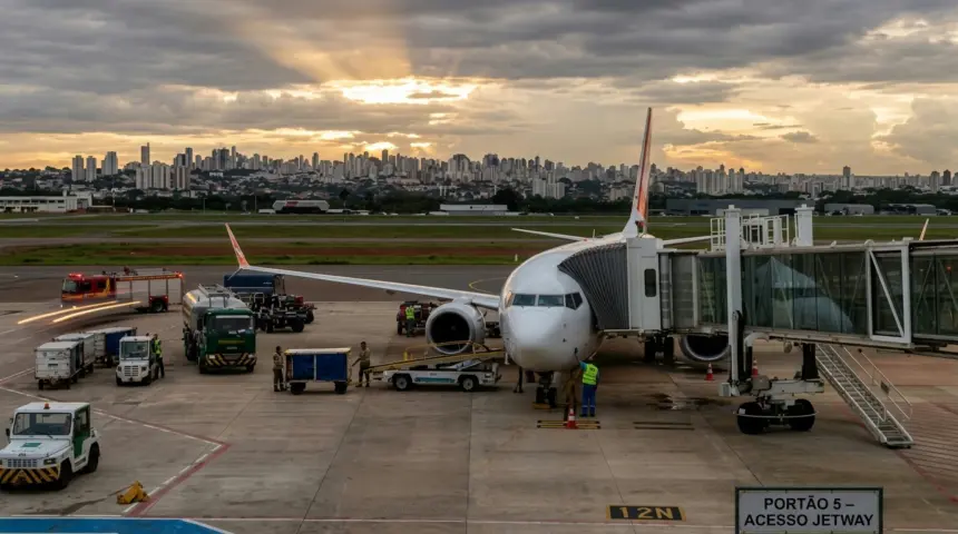 Pouso de emergência no Aeroporto de Goiânia mobiliza equipes após falha técnica Pouso de emergência no Aeroporto de Goiânia mobiliza equipes após falha técnica
