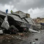 Temporal com ventos fortes causa destruição em comércios de Anápolis