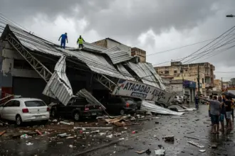 Temporal com ventos fortes causa destruição em comércios de Anápolis