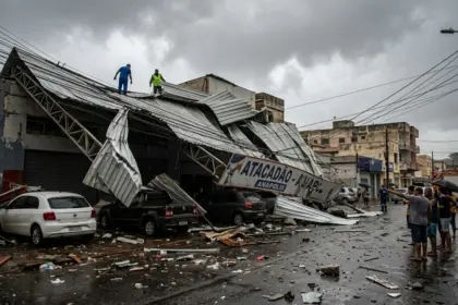 Temporal com ventos fortes causa destruição em comércios de Anápolis